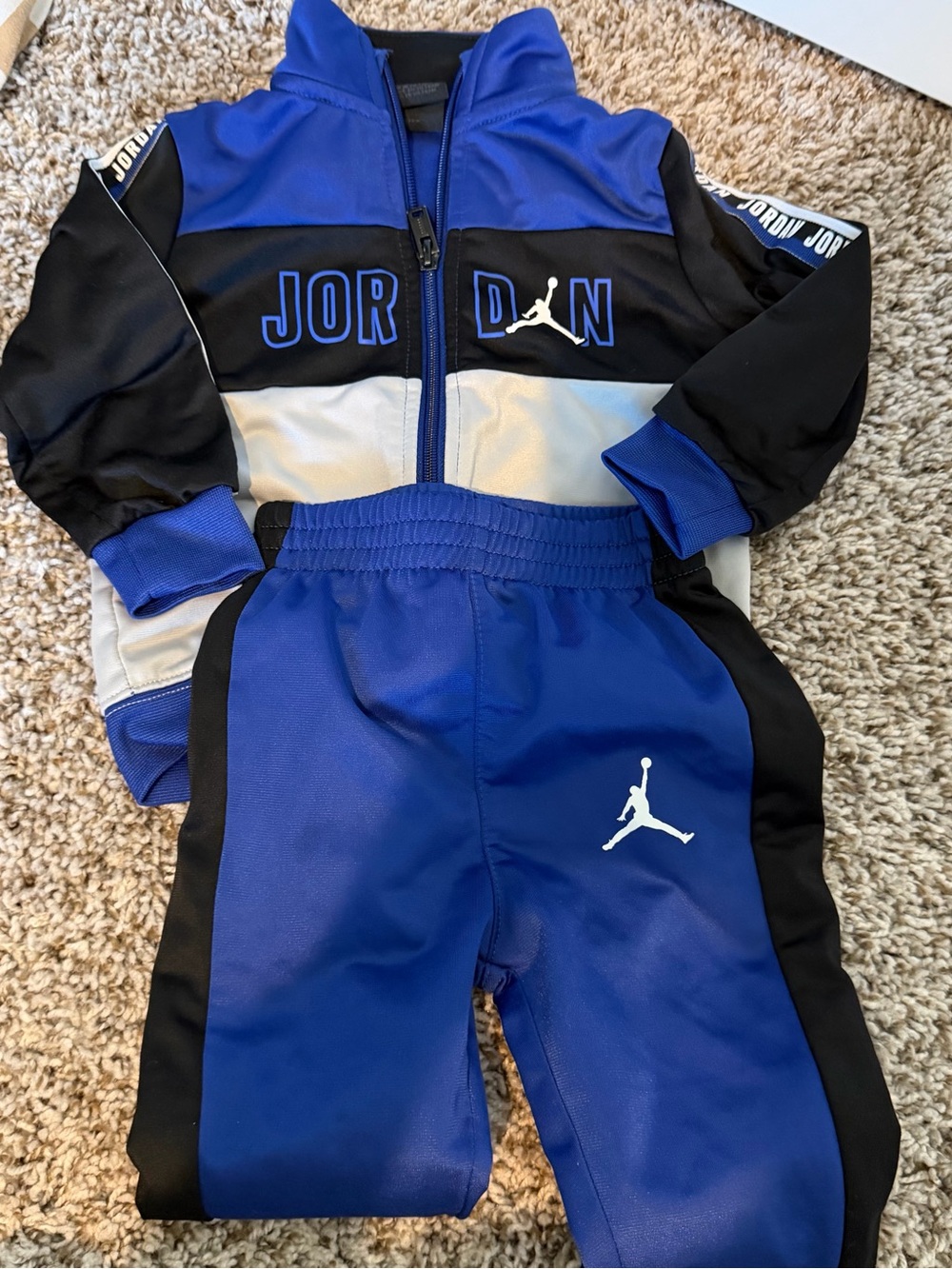Jordan Boys Blue and Black Jogger Set with White Accents